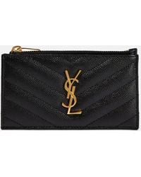 Saint Laurent - Ysl Monogram Small Ziptop Card Case In Grained Leather - Lyst