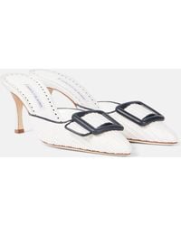 Manolo Blahnik - Maysale 70 Leather-Trimmed Raffia Mules - Lyst