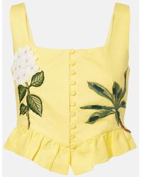 Agua Bendita - Eslabon Floral-Applique Linen Crop Top - Lyst