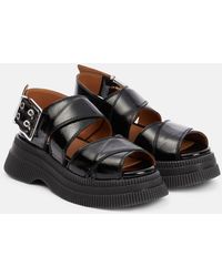 Ganni - Patent Leather Platform Sandals - Lyst