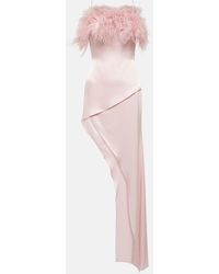David Koma - Midikleid Aus Satin Mit Federn - Lyst