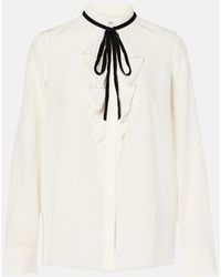 FRAME - Ruffled Tie-Neck Silk Blouse - Lyst