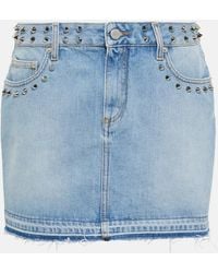 Alessandra Rich - Studded Frayed Denim Miniskirt - Lyst