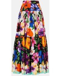 Dolce & Gabbana - Floral Tiered Cotton Maxi Skirt - Lyst