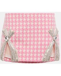 Area - Checked Crystal-trimmed Wool-blend Miniskirt - Lyst