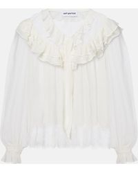 Self-Portrait - Gathered Georgette And Lace Blouse - Lyst