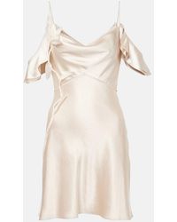 Self-Portrait - Floral-Applique Ruffled Satin Minidress - Lyst