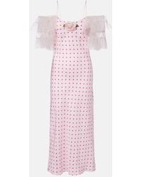 Rodarte - Floral-Applique Printed Silk Slip Dress - Lyst