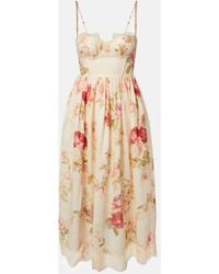 Zimmermann - Roselight Floral Linen Bustier Dress - Lyst