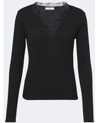 Vince - Lace-Trimmed Ribbed-Knit Top - Lyst