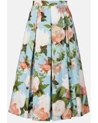 Erdem - Floral Pleated Cotton Midi Skirt - Lyst