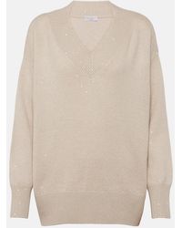 Brunello Cucinelli - Embellished Cashmere And Silk Sweater - Lyst