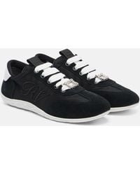 Roger Vivier - Viv Low Suede-Trimmed Satin Sneakers - Lyst