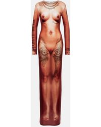 Jean Paul Gaultier - Vestido largo Nude estampado - Lyst