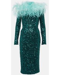 Dolce & Gabbana - Feather-trimmed Sequined Midi Dress - Lyst