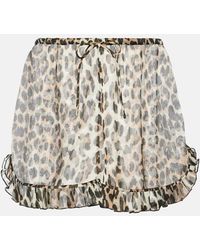 Ganni - Leopard-Print Chiffon Shorts - Lyst