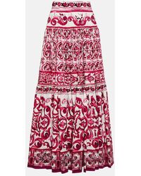 Dolce & Gabbana - Falda larga de popelina con estampado Maiolica - Lyst