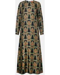 La DoubleJ - Swing Printed Silk Twill Midi Dress - Lyst