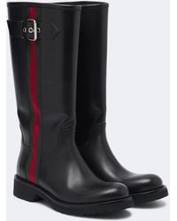 Gucci - Web Stripe Leather Biker Boots - Lyst