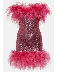 Oséree - Feather-trimmed Sequined Minidress - Lyst