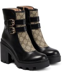 Gucci Ankle Boots GG aus Leder und Canvas - Schwarz