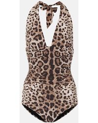 Dolce & Gabbana - Costume intero scollato stampa leopardo - Lyst