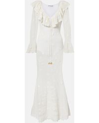 Self-Portrait - Robe Longue En Coton Melange A Ornements - Lyst