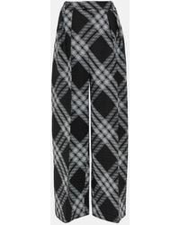 Burberry - Checked Wool Wide-Leg Pants - Lyst