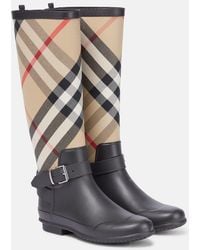 Burberry - Strap Detail House Check And Rubber Rain Boots - Lyst