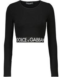 Dolce & Gabbana Crop top en mezcla de algodón con logo - Negro