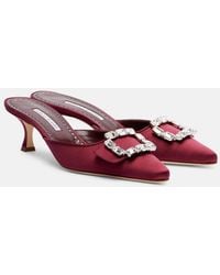 Manolo Blahnik - Mayjou 50 Crystal-Embellished Satin Mules - Lyst