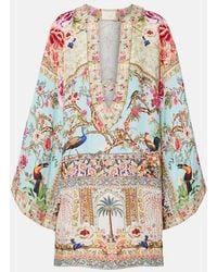 CAMILLA - Embellished Printed Ring-Detail Linen Kaftan - Lyst