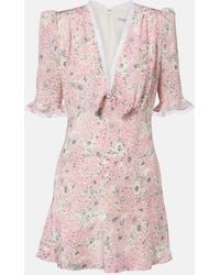 Alessandra Rich - Lace-Trimmed Floral Silk Minidress - Lyst