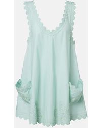 Juliet Dunn - Embroidered Scalloped Cotton Poplin Minidress - Lyst
