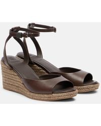 Brunello Cucinelli - Bead-Embellished Leather Wedge Espadrilles - Lyst