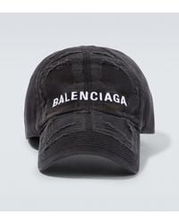 Balenciaga Distressed Cotton Baseball Cap - Black