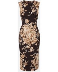 Dolce & Gabbana - Vestido Midi De Charmeuse En Mezcla De Seda Floral - Lyst