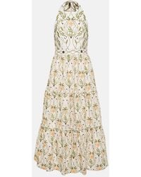 Agua Bendita - Robe Midi Consuelo Lunar Brodee En Lin - Lyst