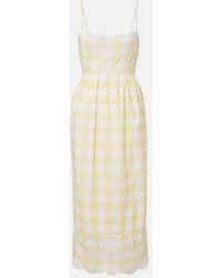 Juliet Dunn - Embroidered Checked Cotton Midi Dress - Lyst