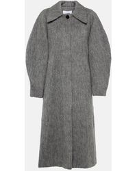 Ganni - Grey Fluffy Wool Curved Sleeves Mantel - Lyst