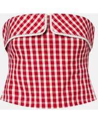 Posse - Ebony Gingham Lace-Trimmed Cotton-Blend Top - Lyst