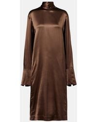 Dries Van Noten - Turtleneck Silk-Blend Satin Midi Dress - Lyst