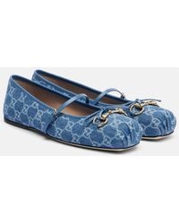 Gucci - Horsebit Gg Denim Ballet Flats - Lyst