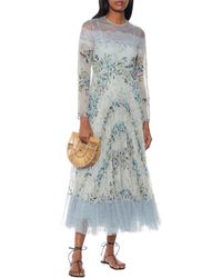 RED Valentino Vestido midi floral con tul - Multicolor