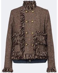 Sacai - Fringed Tweed And Denim Jacket - Lyst