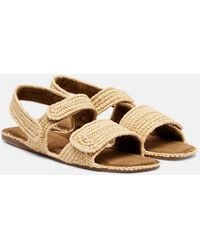 KHAITE - Boden Leather-Trimmed Raffia Sandals - Lyst
