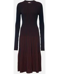 Tod's - Striped Pleated Ribbed-Knit Midi Dress - Lyst