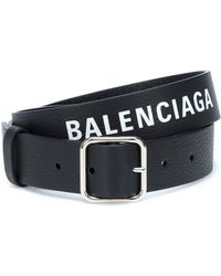 Balenciaga Cinturón de piel con logo - Negro