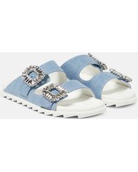 Roger Vivier - Slidy Viv' Embellished Denim Sandals - Lyst