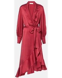 Zimmermann - Ruffled Silk Satin Wrap Dress - Lyst